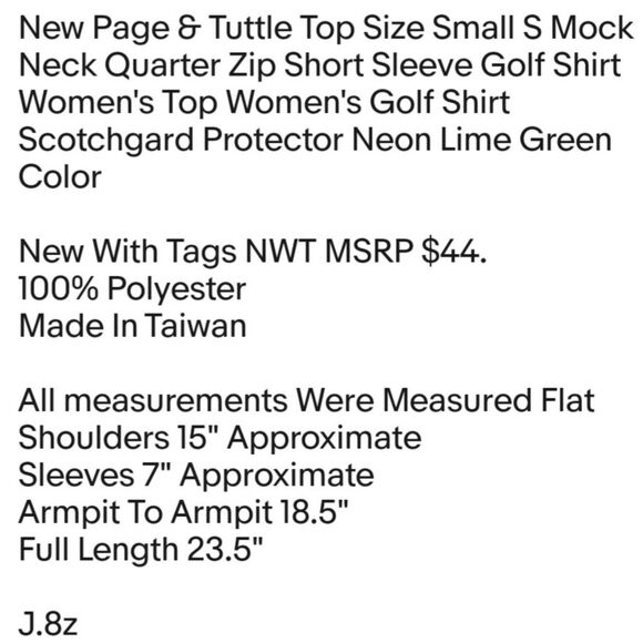 New Page & Tuttle Top Size Small S Mock Neck Quarter Zip Short Sleeve Golf Shirt - Picture 2 of 4